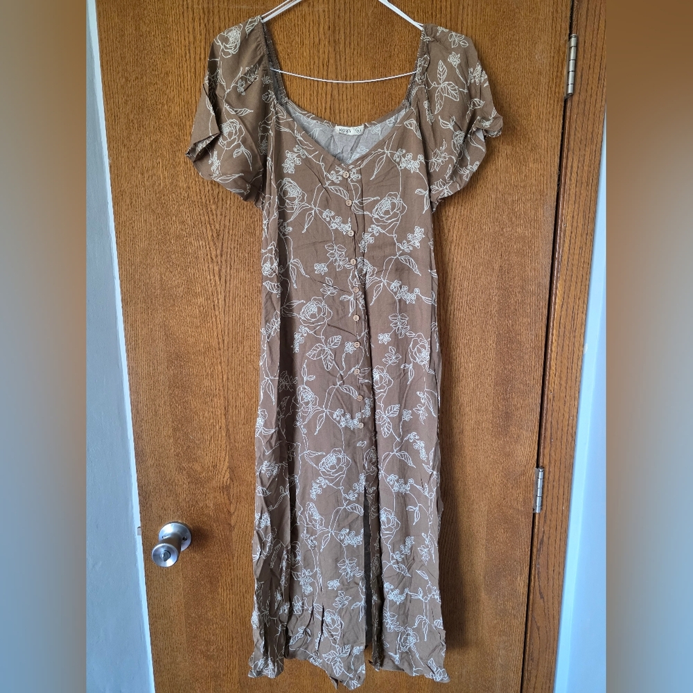 Sozy Floral Brown Midi Dress